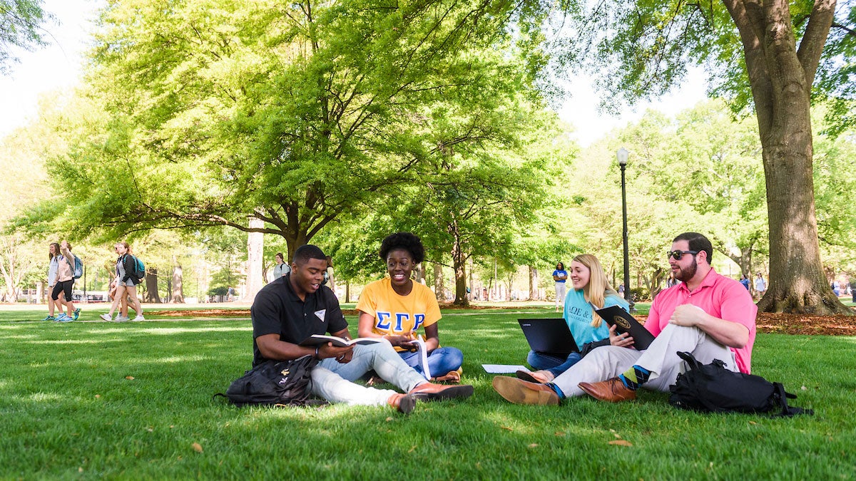 Students talking on the Quad