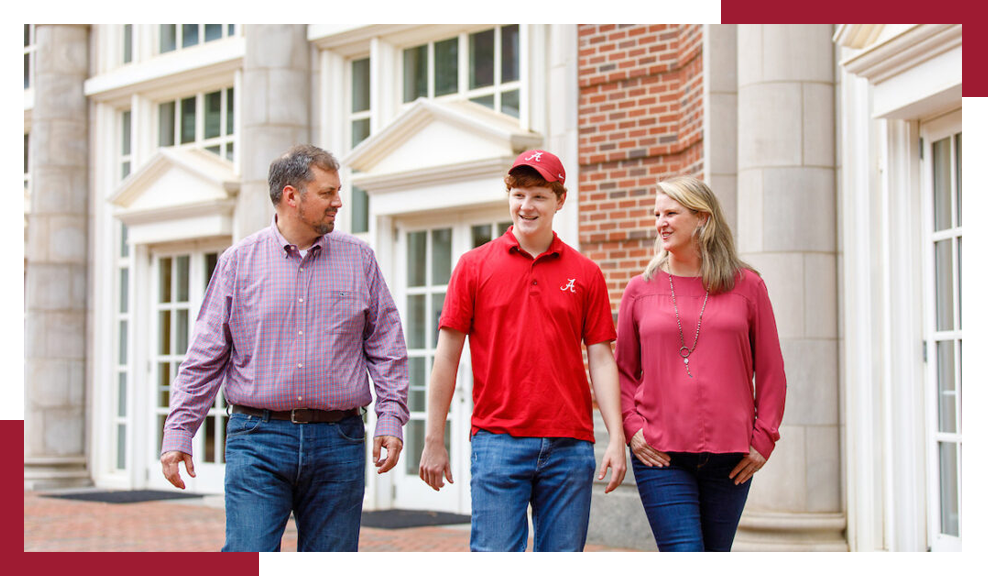 Student walking with parents