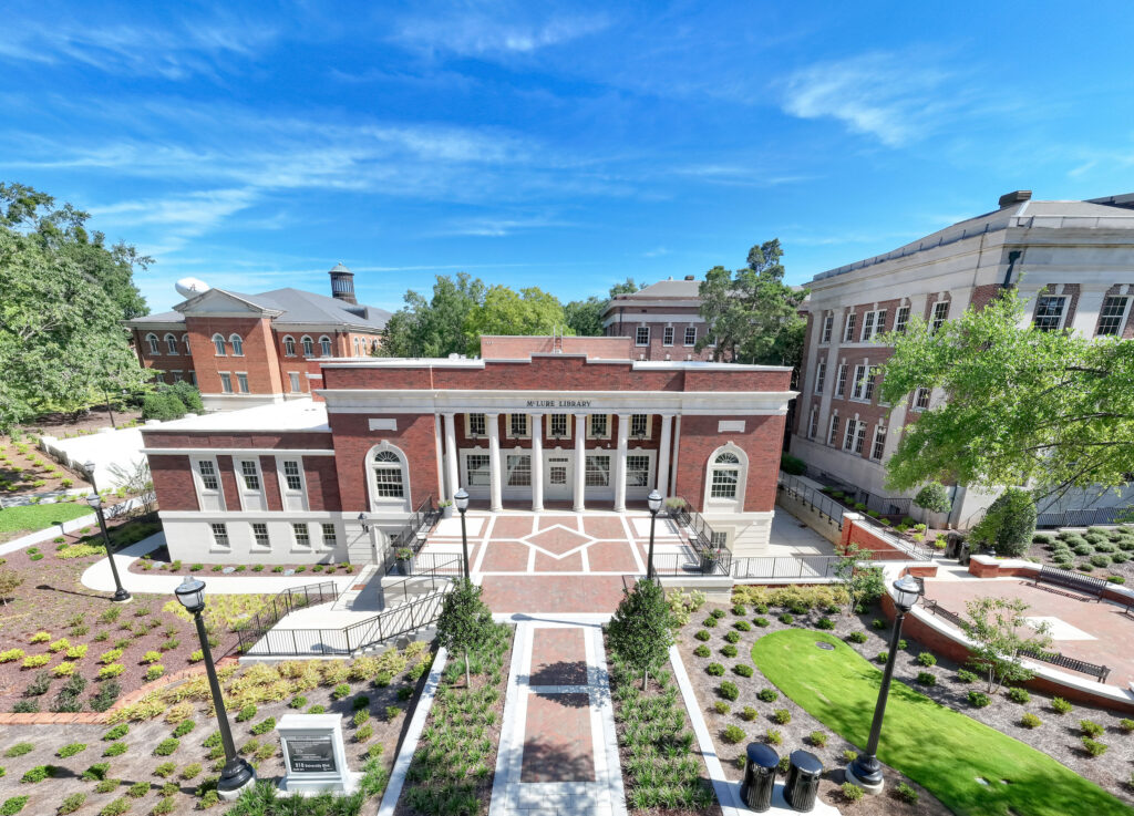 Aerial shot of the McLure Library