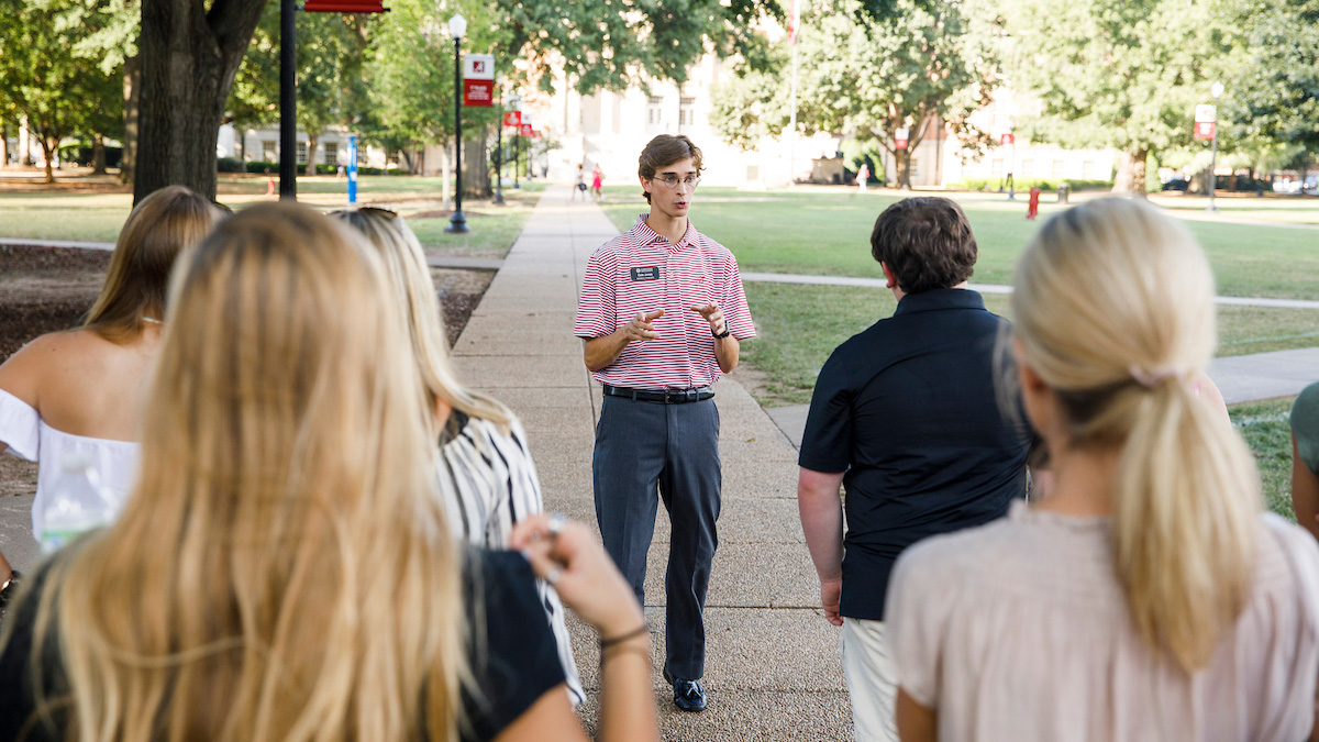 Students and families on campus tour
